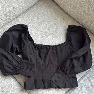 Lioness Black Puff Sleeve Fitted Blouse